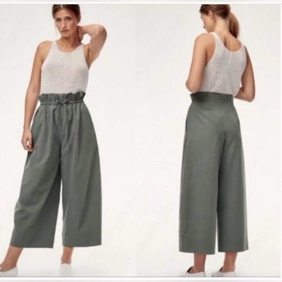 Aritzia Babaton Paperbag Wide Leg Princess Pants Lyocell Olive Green Size Small - Picture 2 of 9